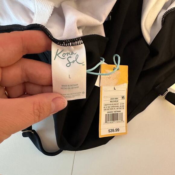 Kona Sol Black Floral Print One Piece Swimsuit Size L Summer Beach Pool NWT - Picture 5 of 9